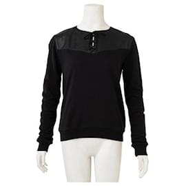 Saint Laurent-Saint Laurent Leather Lace Up Panel Sweatshirt-Black