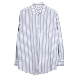 Hermès-Hermes Striped Cotton Business Shirt-Blue