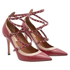 Valentino-Zapatos de tacón con jaula Rockstud rojos de Valentino 65MM-Roja