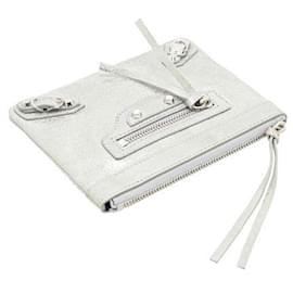Balenciaga-Balenciaga Metallic Couro de Cordeiro Clássico Zip Mini Bolsa Moeda-Prata