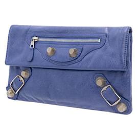 Balenciaga-Balenciaga Lambskin Leather Giant 21 Silver Envelope Clutch Bag-Purple