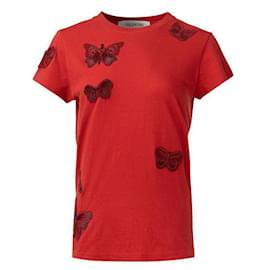 Valentino-Valentino Butterfly-embroidered T-shirt-Red