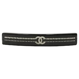 Chanel-Barrette à cheveux noire Chanel avec logo Pearl CC-Noir