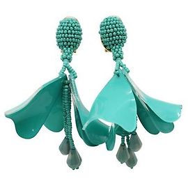 Brincos pendentes com clipe de turquesa Oscar De La Renta Turquesa