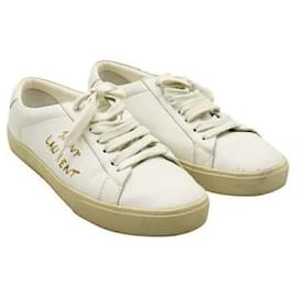 Saint Laurent-Saint Laurent White SL/06 Court Classic Embroidered Sneakers-Canvas & Smooth Leather-White