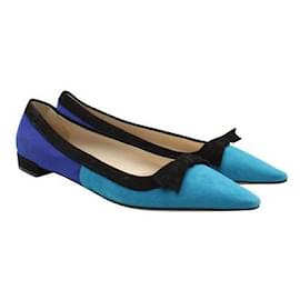 Prada-Prada Turquoise, Chaussures plates à bout pointu en daim bleu et noir-Bleu
