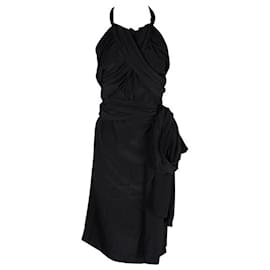 Yves Saint Laurent-Yves Saint Laurent Vestido negro de hombro descubierto con cola lateral-Negro