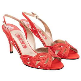 Autre Marque-Zeitgenössische Designer-Slingback-Sandalen mit roten Kristallen-Rot