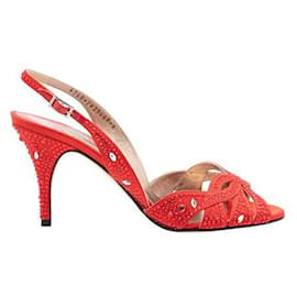 Autre Marque-Contemporary Designer Red Crystal Embellished Slingback Sandals-Red