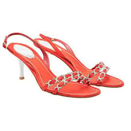 Rene Caovilla-Rene Caovilla Zapatos destalonados con adorno de joya de satén rojo-Roja