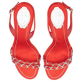 Rene Caovilla-Rene Caovilla Zapatos destalonados con adorno de joya de satén rojo-Roja