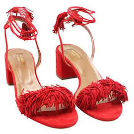 Autre Marque-Contemporary Designer Red Wild Thing 50 Fringed Mid Heel Sandals-Red