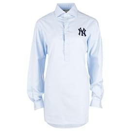 Gucci-Übergroßes Hemd mit Gucci Yankees-NY-Patch-Blau