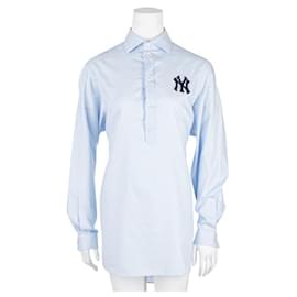 Gucci-Übergroßes Hemd mit Gucci Yankees-NY-Patch-Blau