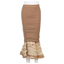 Donna Karan-Donna Karan Ruffle Detail Mermaid Skirt-Beige