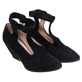 Giorgio Armani-Giorgio Armani Suede Leather T Strap Heels-Black