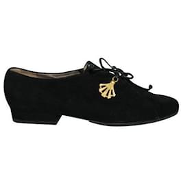 Bally-Bally Black Suede Lace Up Shoes with Golden Elements-Black