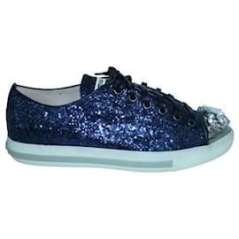 Miu Miu-Sneakers Miu Miu Glitter con Decorazioni-Blu