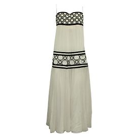 Tory Burch Black and White Strapless Evening Maxi Dress White