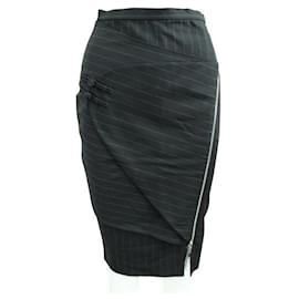 Autre Marque-Lisa Von Tang  Aoki Pinstripe Skirt With Chinese Knot Elements-Black