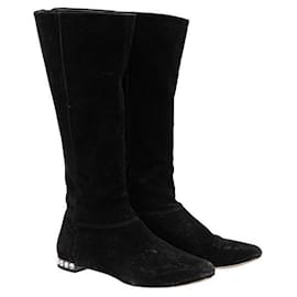 Miu Miu-Miu Miu Pearl Studded Suede Boots-Black