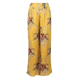 Autre Marque-Johanna Ortiz Calça de pijama de cetim de seda com cintura alta e pernas largas com estampa floral-Amarelo