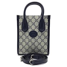 Gucci-Gucci  Interlocking G Mini Tote Bag (671623)-Beige,Navy blue