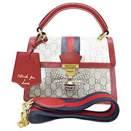 Gucci-Gucci Queen Margaret Handtasche mit Henkel (476541)-Rot,Beige,Andere