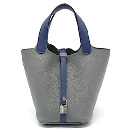 Hermès-Hermès Picotin de bloqueo bicolor 18 (UNA)-Azul,Multicolor,Gris