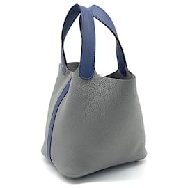 Hermès-Hermès  Two-Tone Lock Picotin 18 (A)-Blue,Multiple colors,Grey