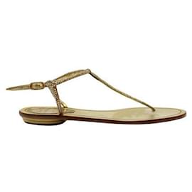 Rene Caovilla-Rene Caovilla Golden Flat Thong Sandals com strass-Dourado