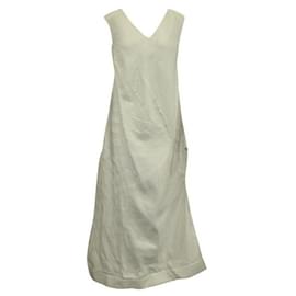 Autre Marque-Contemporary Designer Ivory Long Sleeveless Dress-Cream