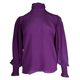 Isabel Marant Etoile-Isabel Marant Etoile Purple Silk High Neck Long Sleeved Top-Purple