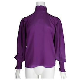 Isabel Marant Etoile-Isabel Marant Etoile Purple Silk High Neck Long Sleeved Top-Purple