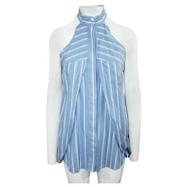 Autre Marque-Dion Lee Blue Striped Deconstructed Shirt-Blue