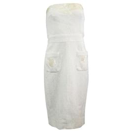 Chanel-CHANEL Weißes trägerloses Kleid mit Perlmuttdetails-Weiß
