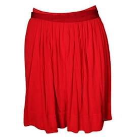 Céline-CELINE Red Pleated Skirt-Red