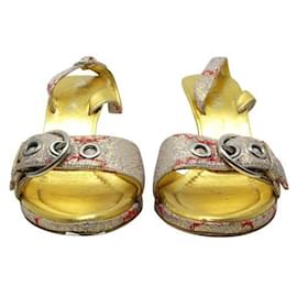 Prada-PRADA Sandálias com fivela e detalhe de fivela bordadas nas costas-Dourado