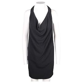 Céline-CELINE Robe noire à bretelles et col bénitier noir-Noir