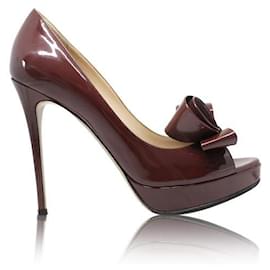 Valentino-VALENTINO Zapatos de tacón peep toe con lazo de alta costura marrón-Castaño