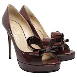 Valentino-VALENTINO Zapatos de tacón peep toe con lazo de alta costura marrón-Castaño