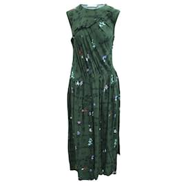 Autre Marque-DESIGNER CONTEMPORÂNEO Vestido maxi crepe de chine assimétrico franzido com estampa floral-Verde