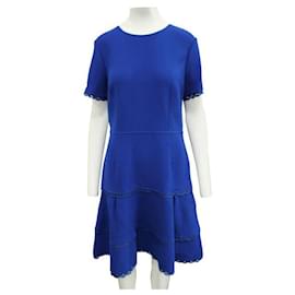 Oscar de la Renta-Oscar De La Renta Blue Dress With Laser Cut Embroidery-Blue