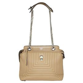 Bolsa de Ombro Fendi Bege Acolchoada Dotcom Marrom
