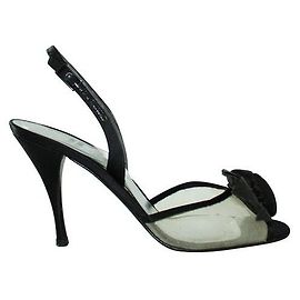 Stuart Weitzman Black Heels With Fabric Flower And Mesh Fabric Black