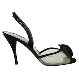 Stuart Weitzman-Stuart Weitzman Tacones Negros Con Flor De Tela Y Tela De Malla-Negro