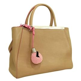 Fendi-Fendi Brown Petit 2 Jours Handbag with Pink Charm-Brown