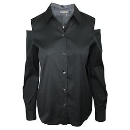 Donna Karan Camicia Nera con Ritagli sulle Spalle Nero