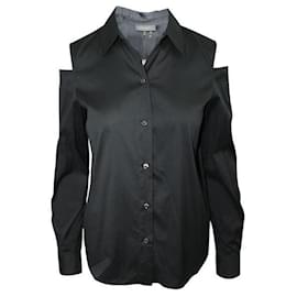 Donna Karan-Donna Karan Camisa negra con recortes en los hombros-Negro