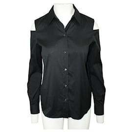 Donna Karan-Donna Karan Camisa negra con recortes en los hombros-Negro